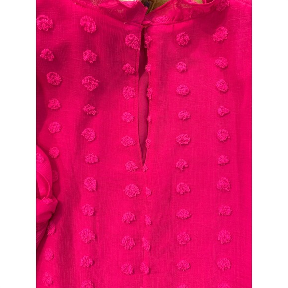 THML Hot Pink Swiss Dot Ruffle Sleeveless Blouse Top Womens Medium - Picture 2 of 3